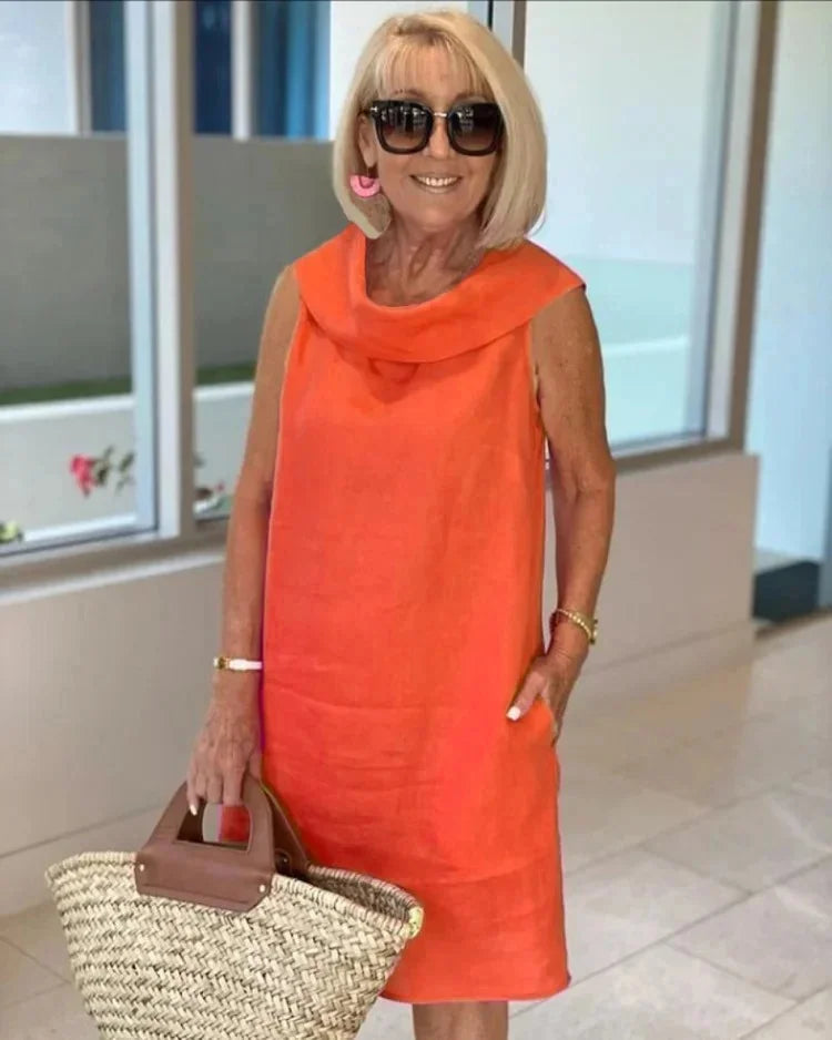 Stylish women's sleeveless casual round neck dress. Perfect comfortable sheath dress for summer and everyday wear.