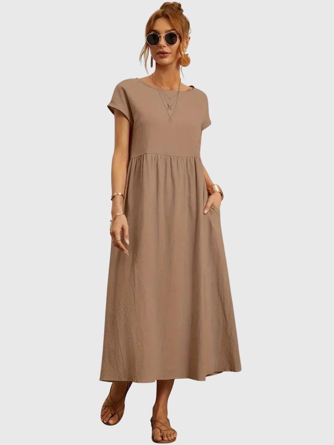 Relaxed fit women's casual t-shirt dress, an easy-wear summer design offering ultimate comfort and fashion.