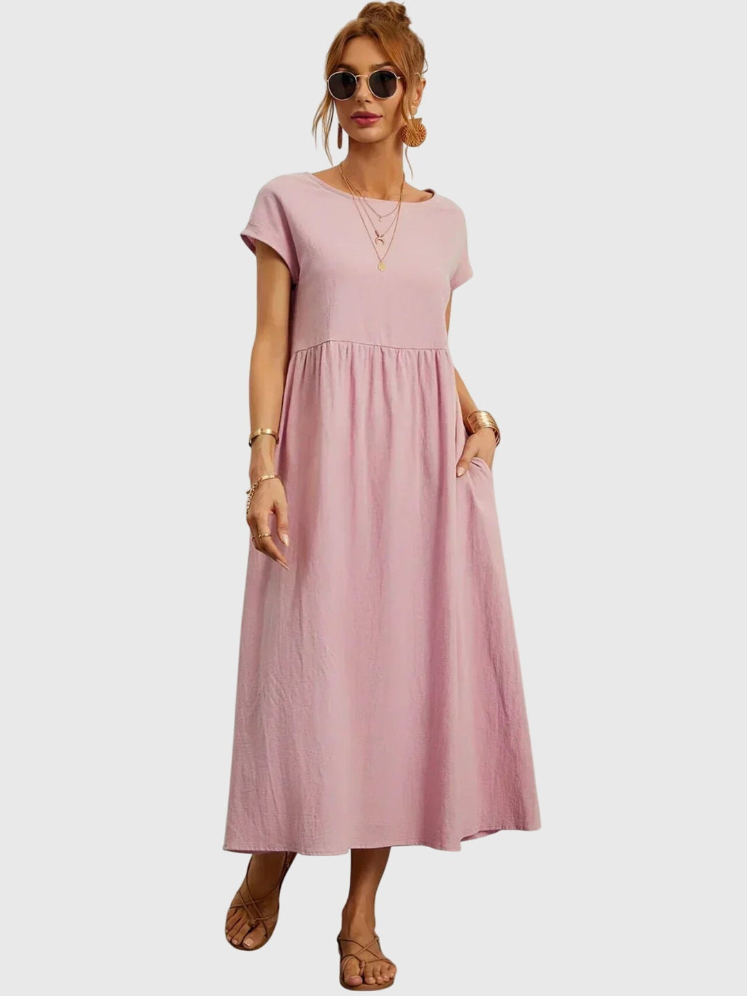 Soft, comfortable women's t-shirt dress, a relaxed fit short sleeve design perfect for casual daily wear.