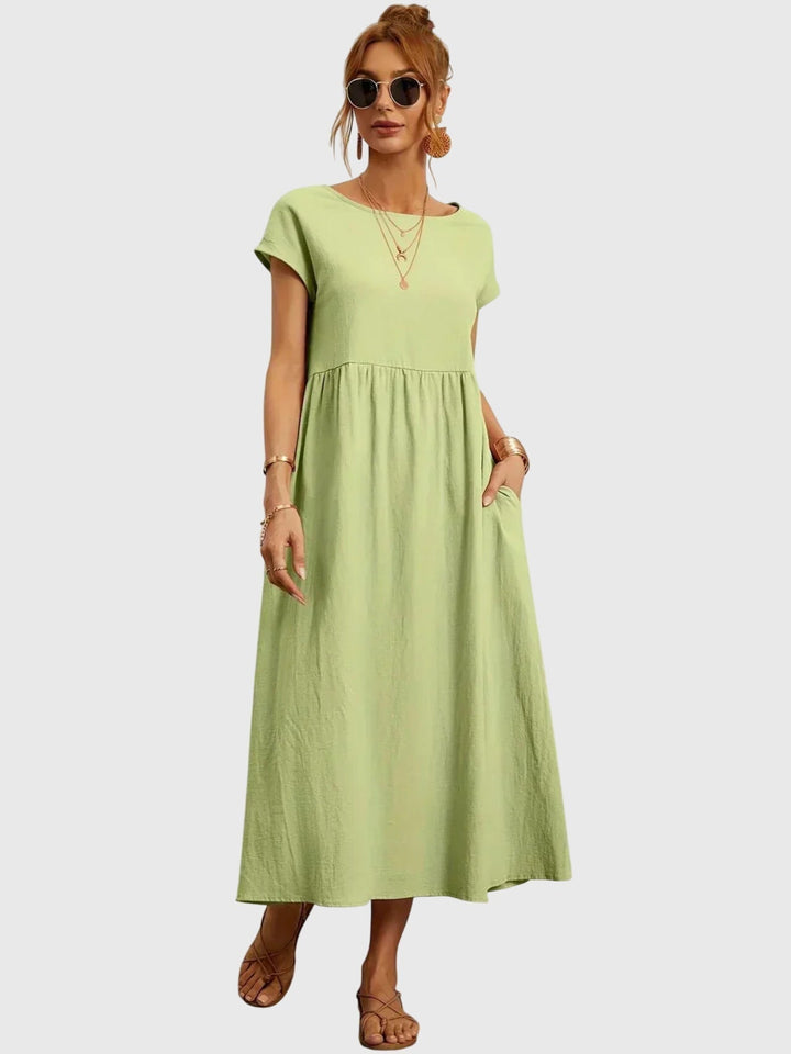 Women's easy-wear t-shirt dress, a comfortable everyday casual design with a relaxed fit and practical pockets.