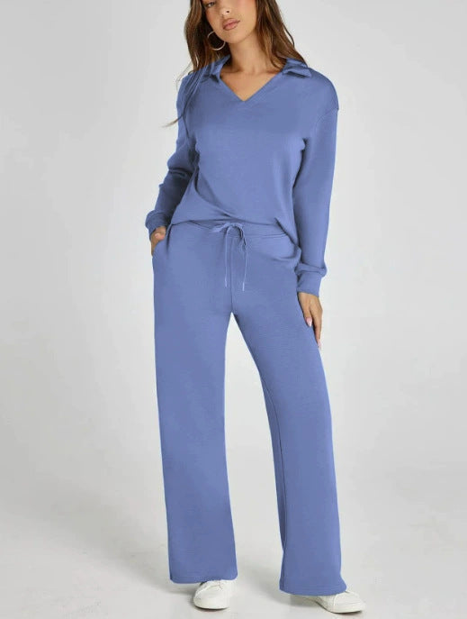 Women's multi-use casual two-piece zip-neck top & wide-leg pants set. From loungewear to active-casual.