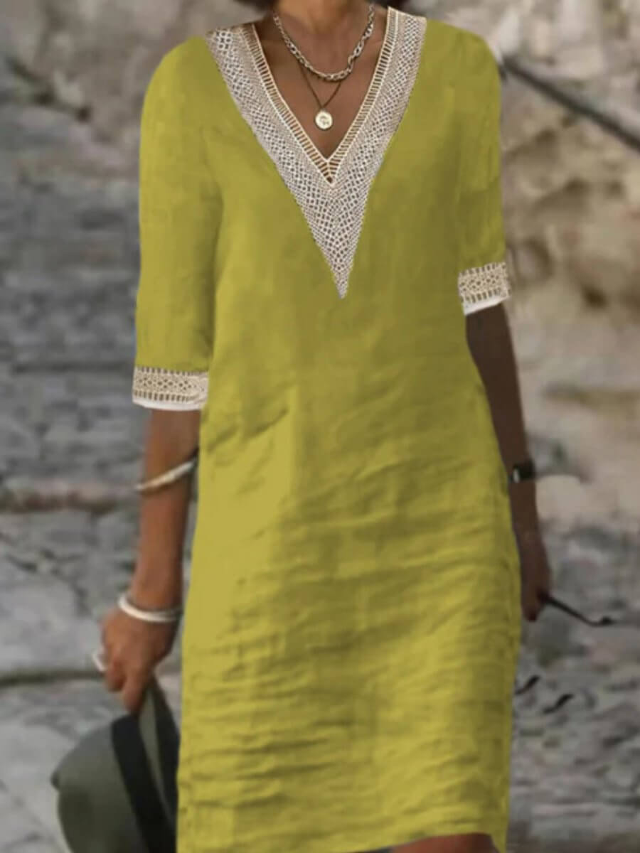 Chic women's V-neck casual dress, providing comfort and easy, versatile summer fashion for any day.