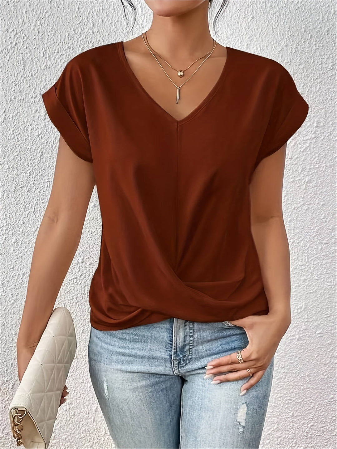 Women's everyday V-neck top, designed for casual comfort and effortless style. Perfect for spring & summer outfits.