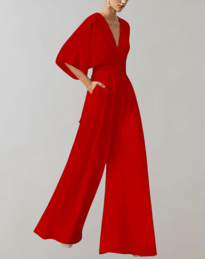 Model wearing a comfortable women's wide leg jumpsuit, showcasing its relaxed fit for summer outings.