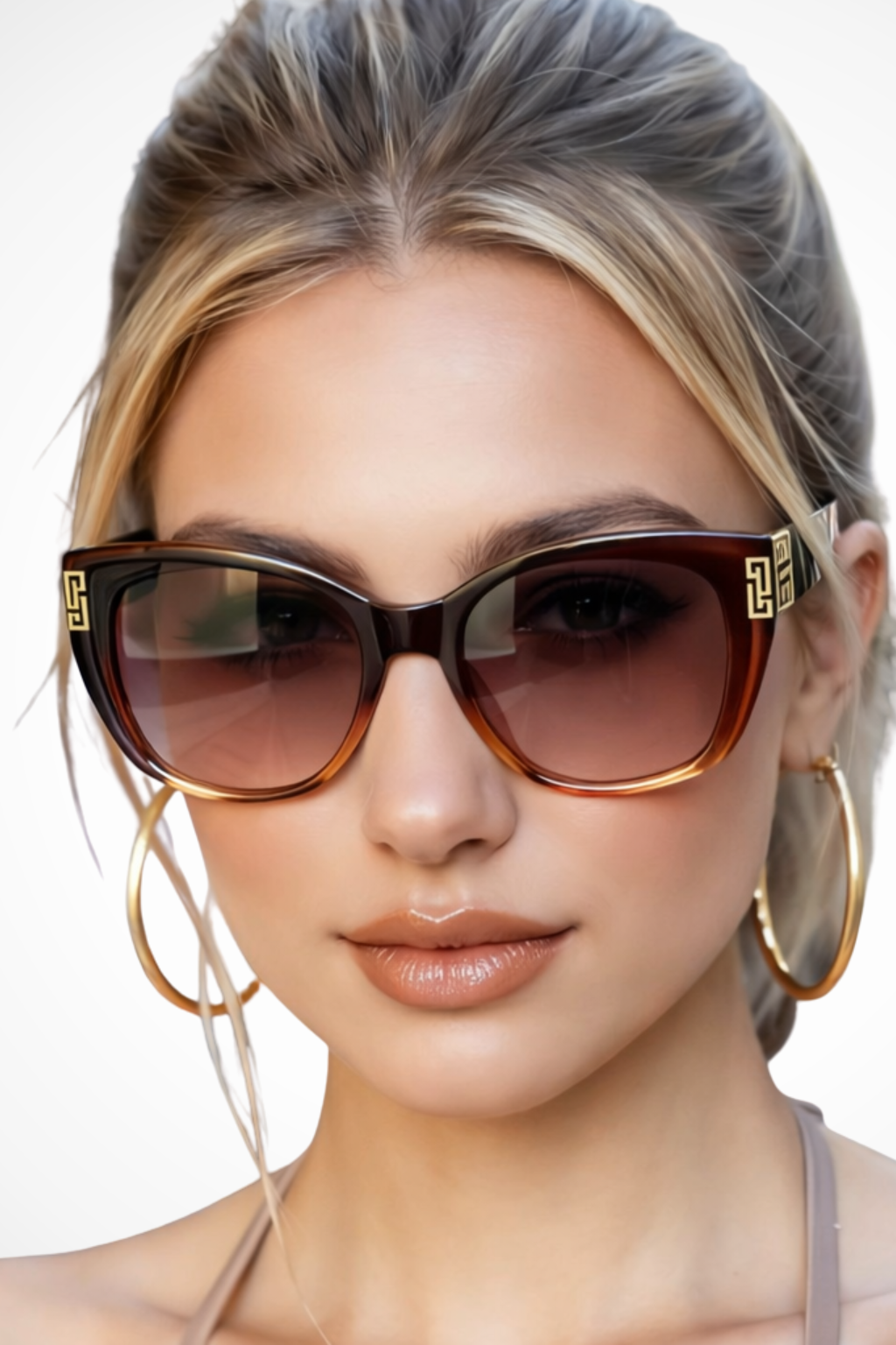 Women's cat eye sunglasses with gold accent detail, stylish and trendy fashion accessory eyewear.