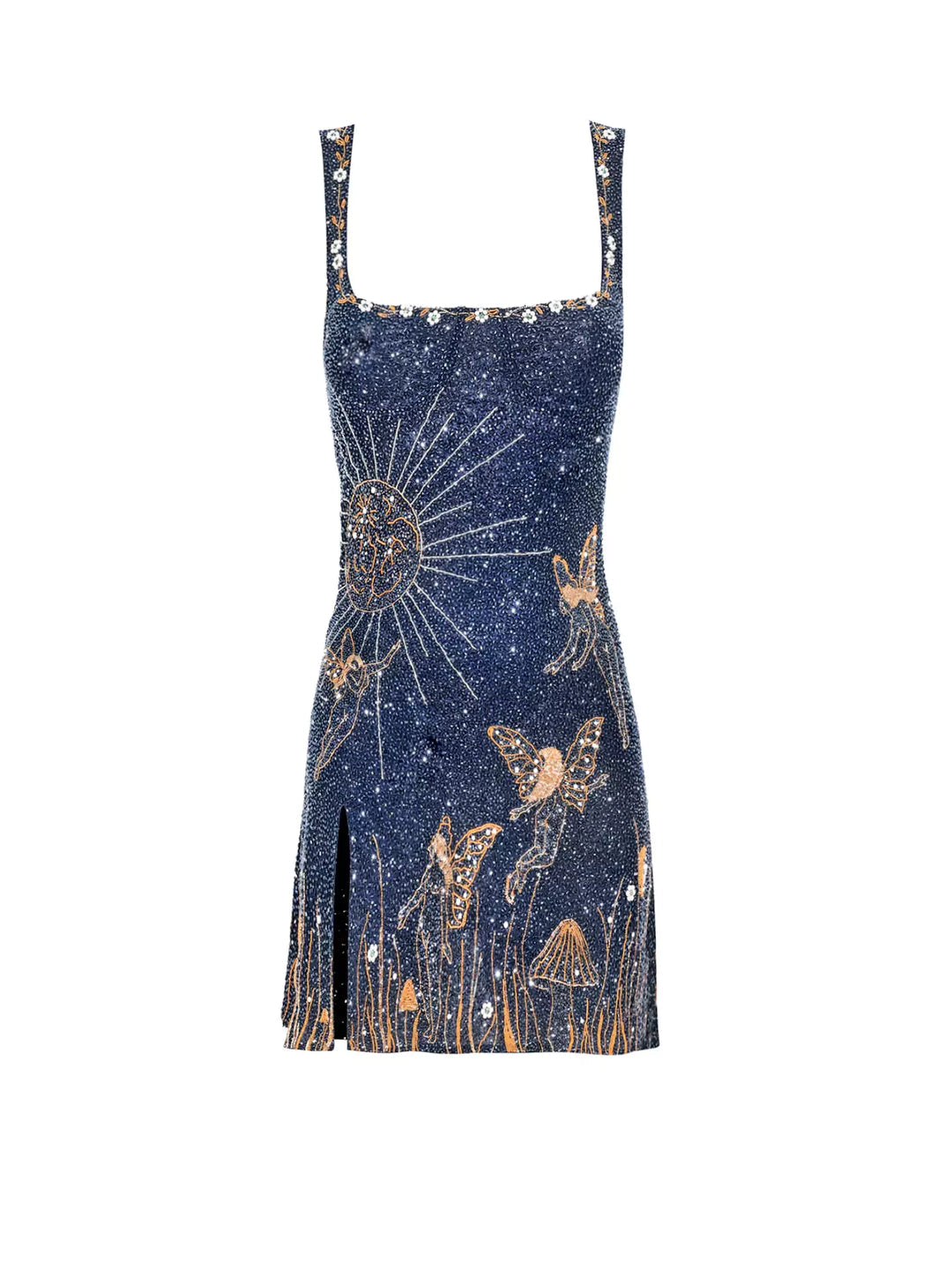 Women's celestial print bodycon mini dress with a chic square neck, perfect for parties & clubwear. Trendy summer fashion.