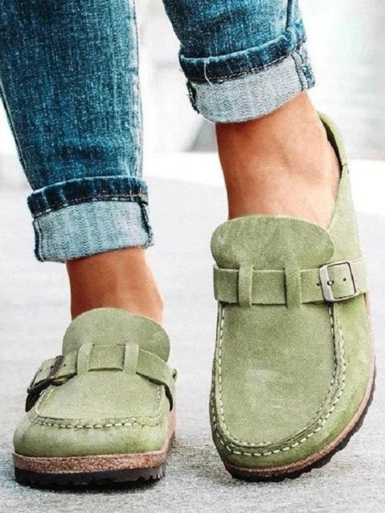 Women's Charlotte buckle comfort clogs, stylish everyday slip-ons with supportive design.