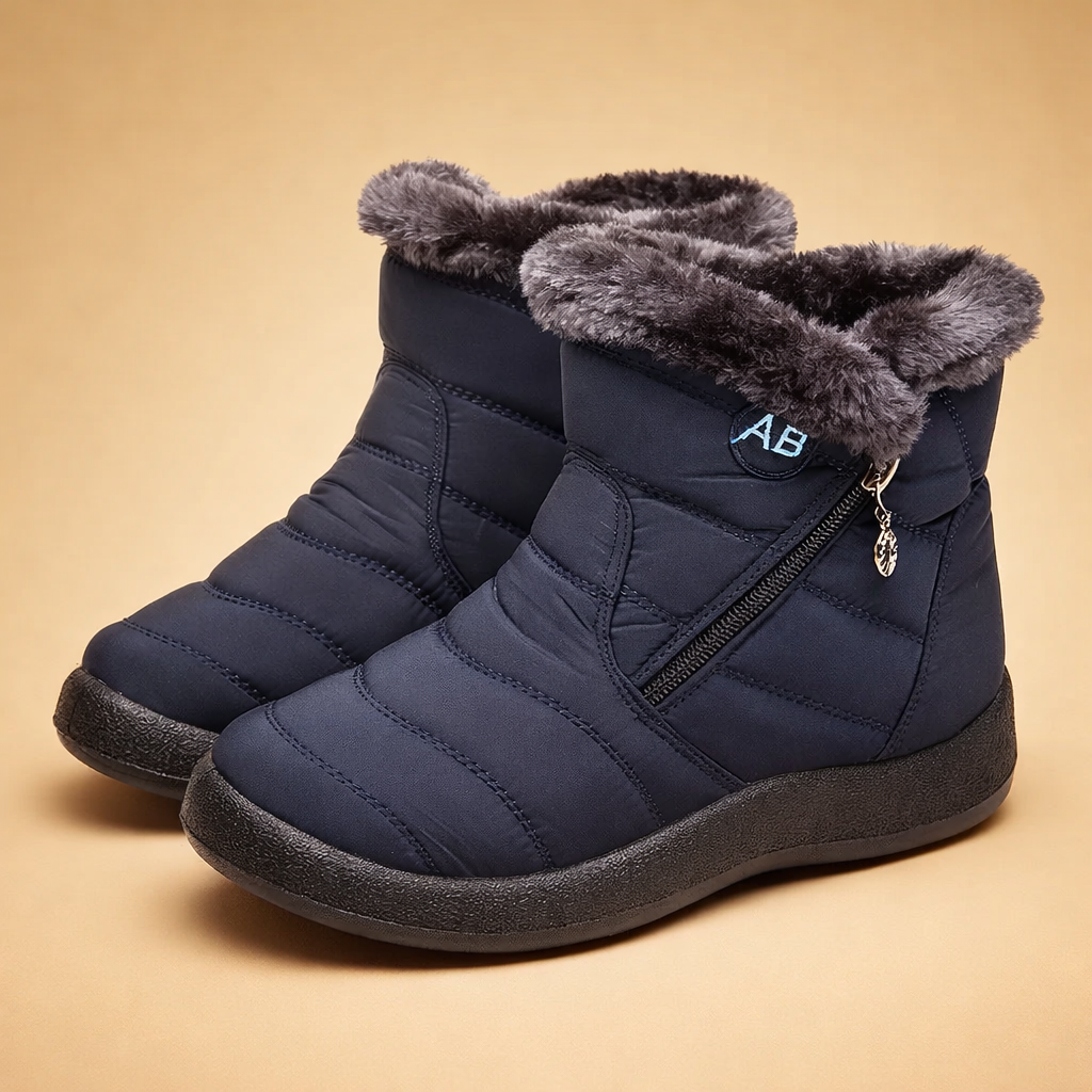 Woman wearing Charlotte lined winter boots, demonstrating their fashionable and cozy appeal.