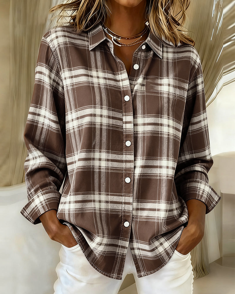 Seasonal transition piece: Women's long sleeve checked shirt for both spring and autumn wear.