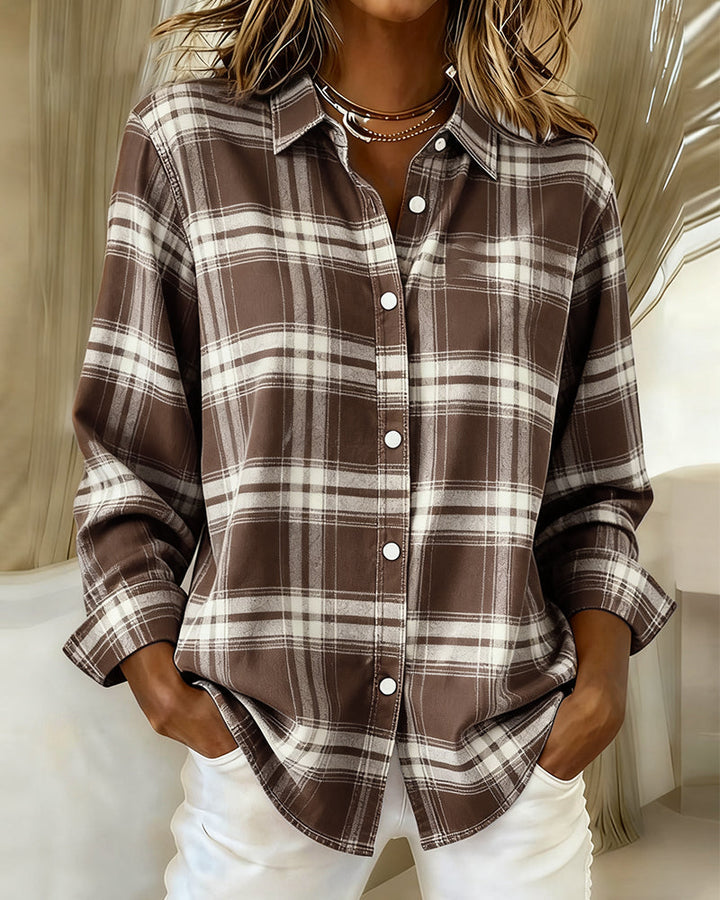 Seasonal transition piece: Women's long sleeve checked shirt for both spring and autumn wear.