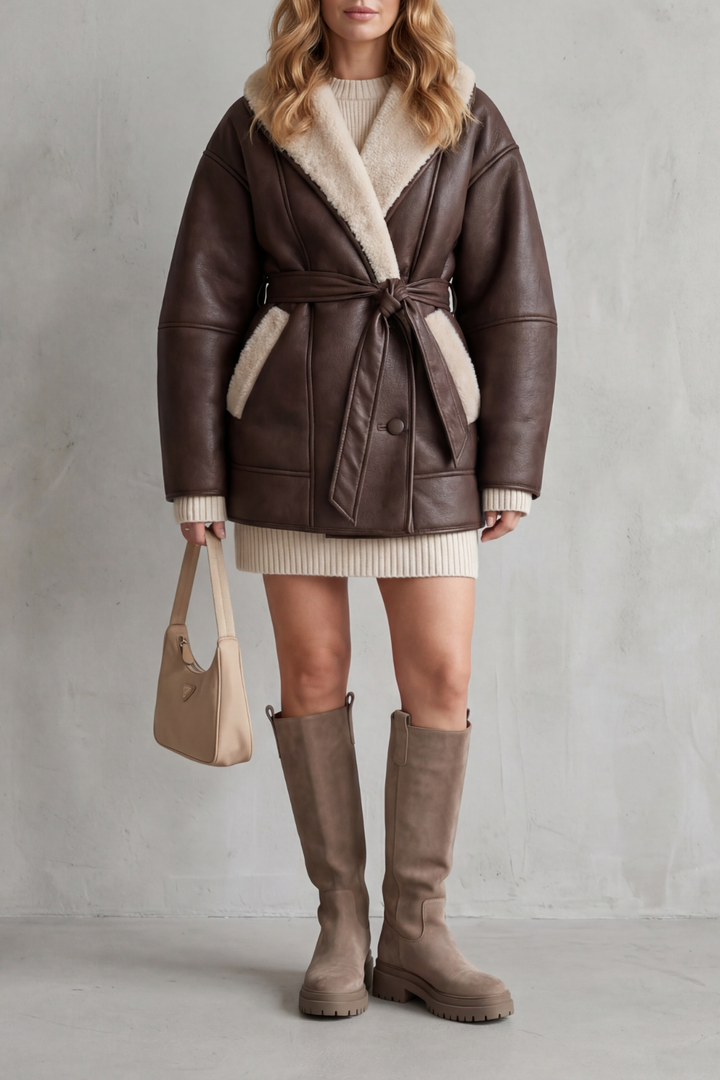 Women's chic belted coat with cozy contrast collar, perfect for elegant fall & winter fashion.