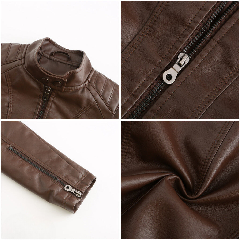 Trendy women's black moto jacket, slim fit, with quilted details. Chic outerwear for a modern biker look.