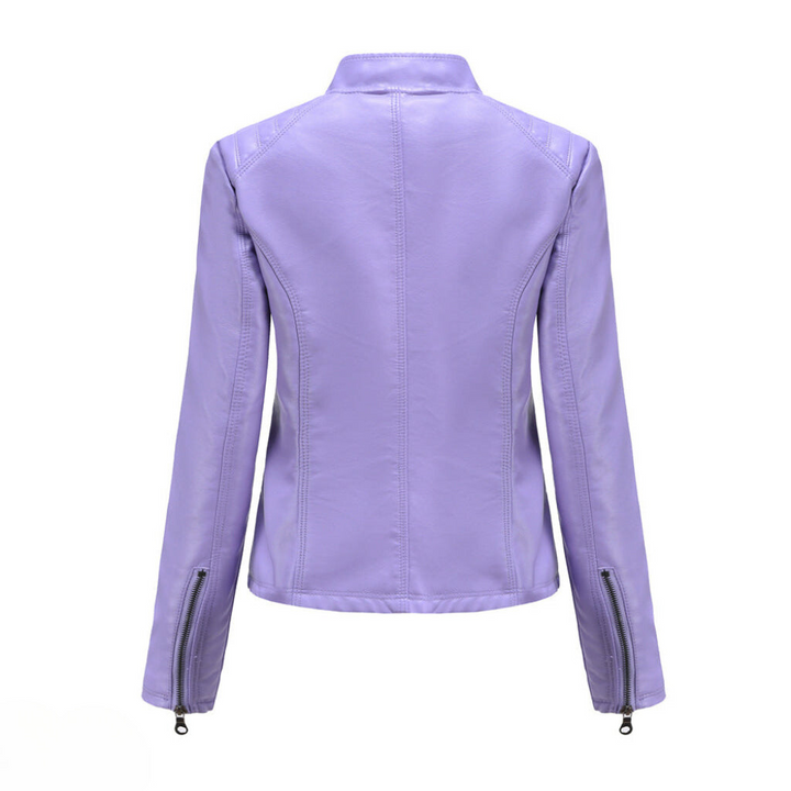 Women's chic black moto jacket, tailored slim fit. Versatile trendy clothing for a sophisticated edge.