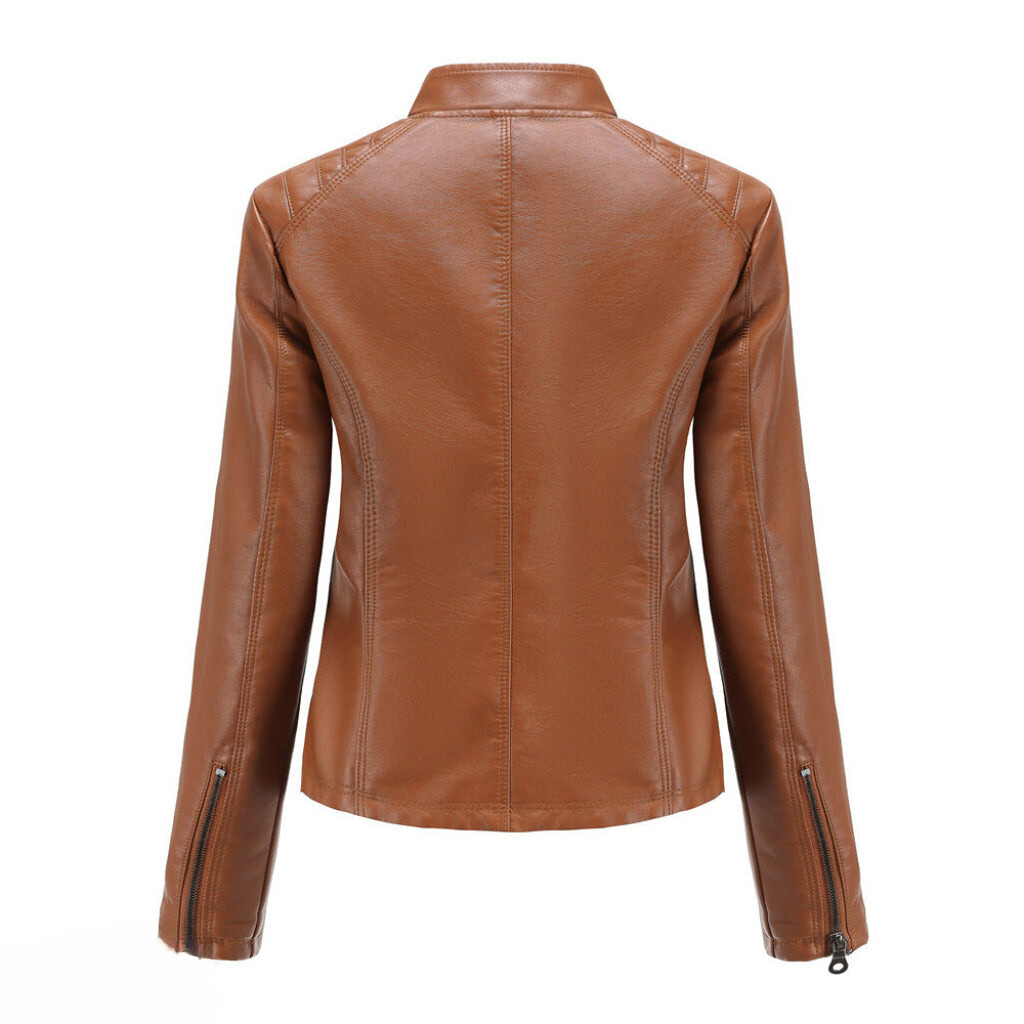 Women's chic black moto jacket, perfect for everyday wear. Slim fit and trendy biker style.