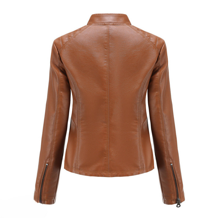 Women's chic black moto jacket, perfect for everyday wear. Slim fit and trendy biker style.