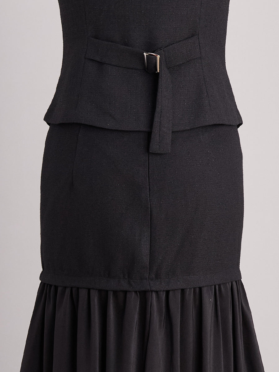 Comfortable & stylish women's vest and maxi skirt matching set, a chic button-up two-piece outfit.