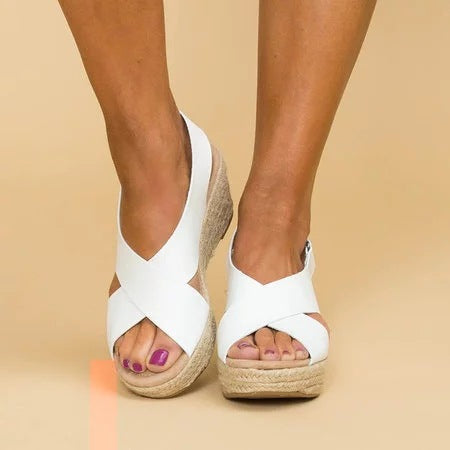 Versatile women's espadrille wedge sandals, open toe & crisscross straps. Perfect casual summer shoes for any occasion.