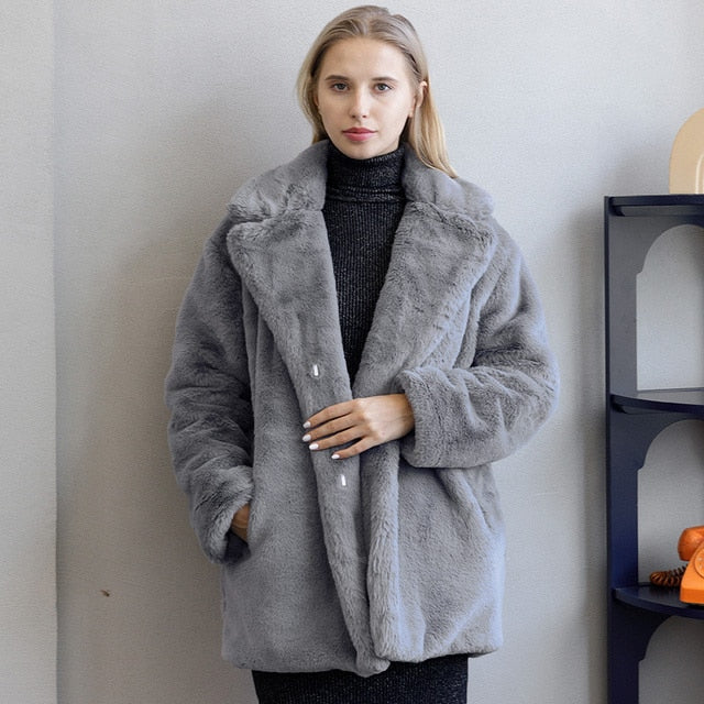 Stylish & warm women's faux fur jacket. Perfect chic winter coat and cozy fall fashion outerwear.
