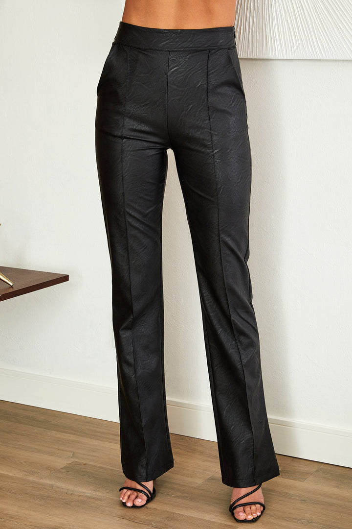 Versatile women's straight leg faux leather trousers, easy to dress up or down.