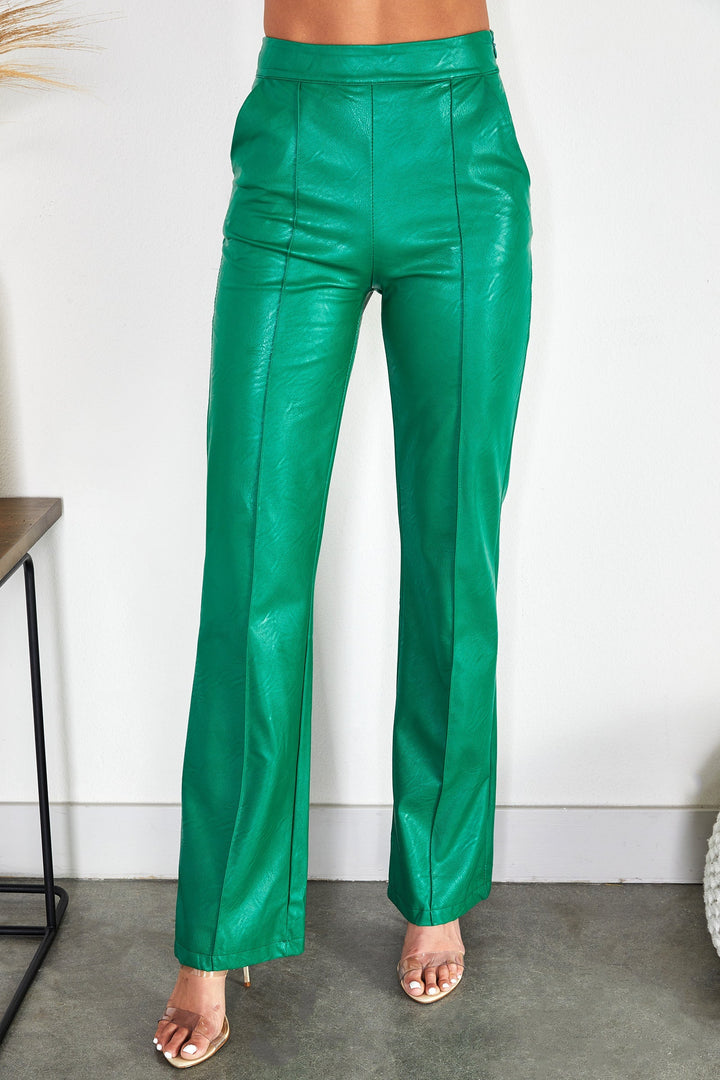 Chic women's faux leather straight leg trousers, enhancing your fashion look.
