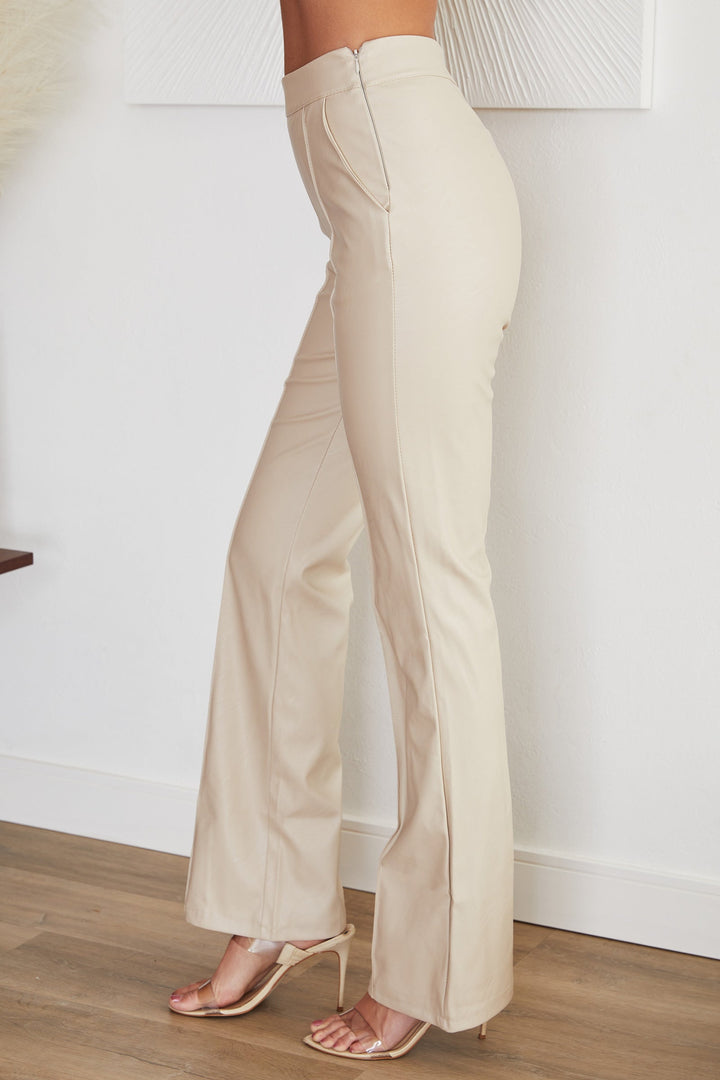Comfortable women's straight leg faux leather pants for everyday wear.