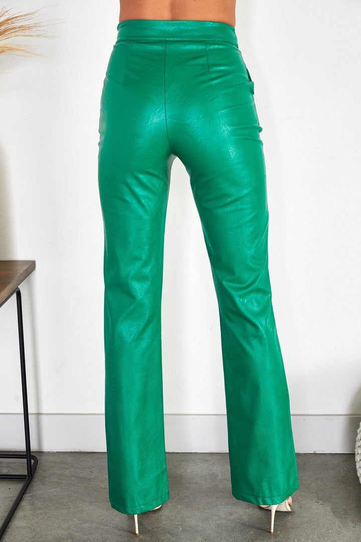 Women's comfortable straight leg faux leather trousers, an essential piece.