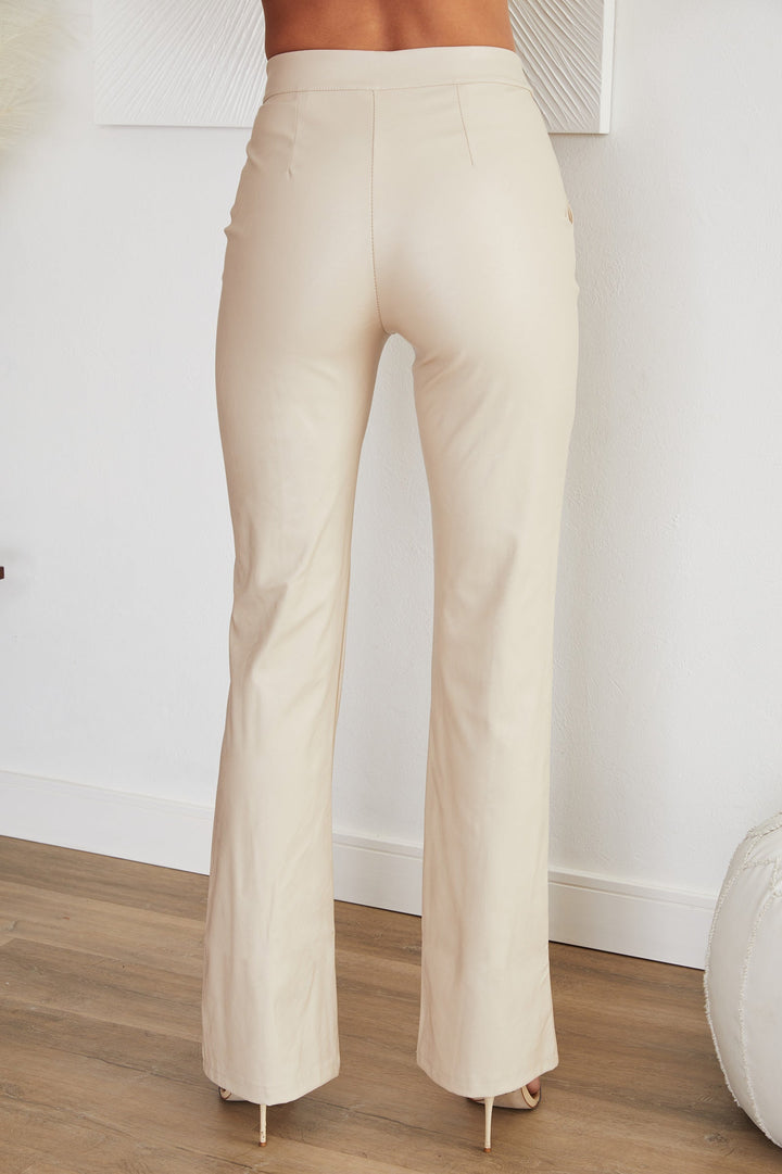 Chic women's faux leather pants featuring a sleek straight leg design.