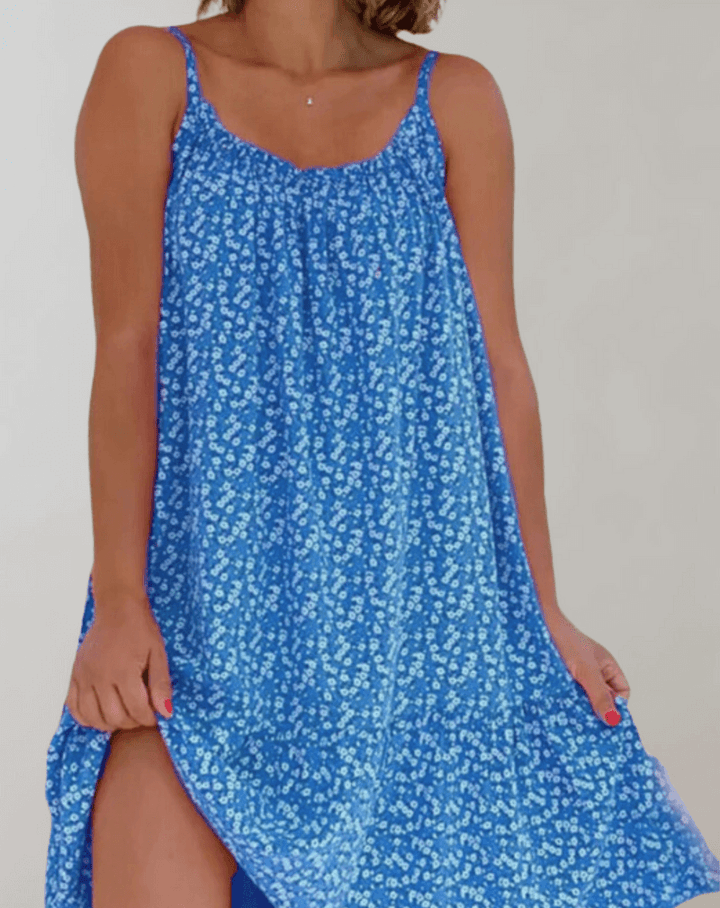 Colorful floral print midi dress for women, offering effortless style and comfort as a summer casual dress.