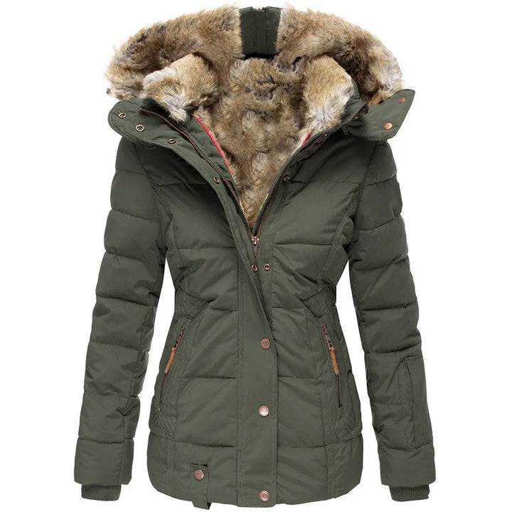 Women's chic fur-lined winter jacket for cozy warmth and stylish winter wear.