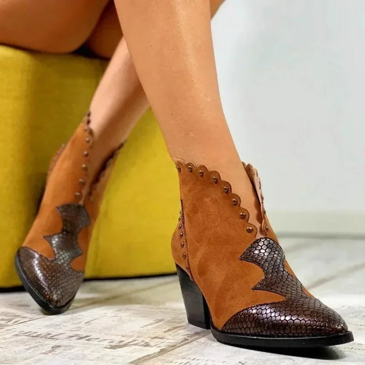 Women's chic lace-up cowboy boots, pointed toe, for authentic western style. Comfortable ankle fashion footwear.
