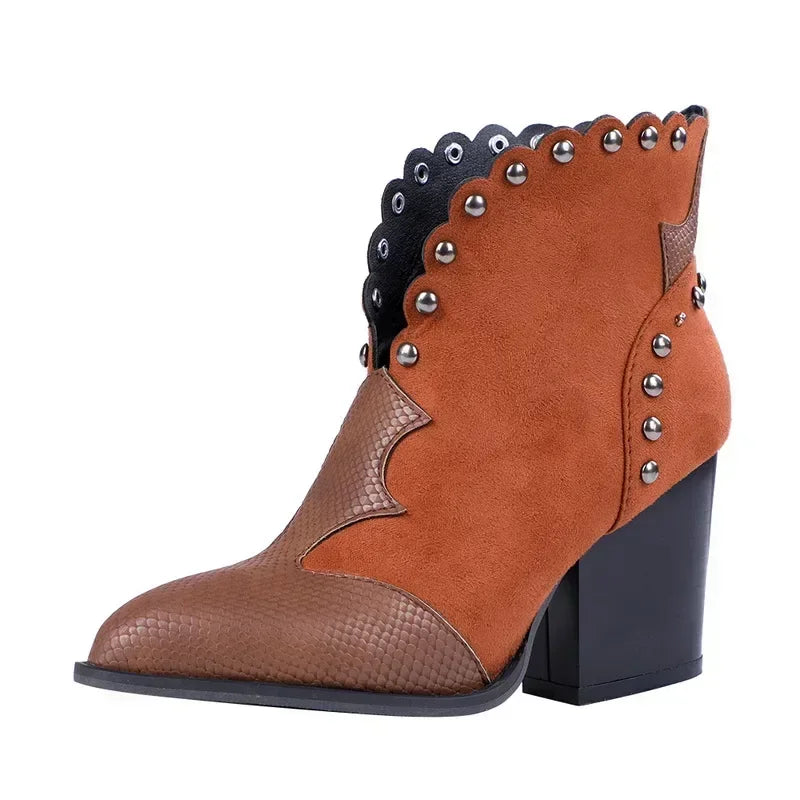 Stylish women's lace-up western cowboy boots with pointed toe. Perfect chic ankle footwear for casual fashion.
