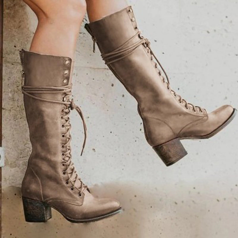 Versatile women's comfortable lace-up knee boots, perfect for elegant and fashionable ensembles.