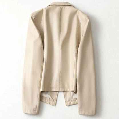 Elegant one-button blazer for women, crafted from soft lamb leather in a modern classic style.