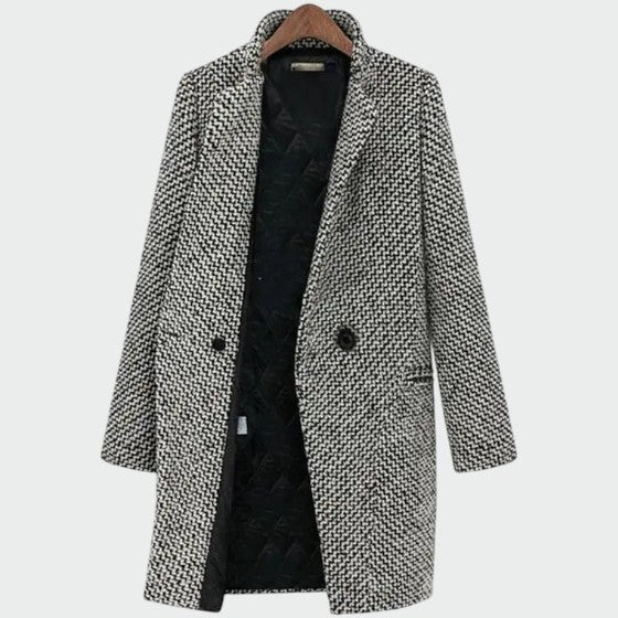 Women's chic long trench coat in a classic style, perfect for elegant fall and winter outerwear.