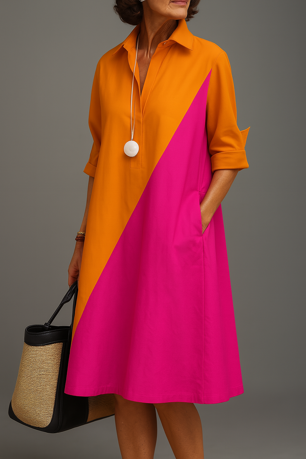 Women's chic midi dress for spring/summer, comfortable, flowing, and versatile for elegant or casual daily wear.