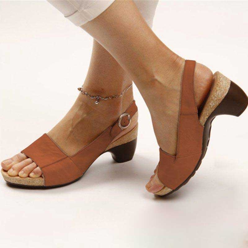 Women's chic orthopedic wedge sandals in classic black, offering stylish comfort for everyday wear.