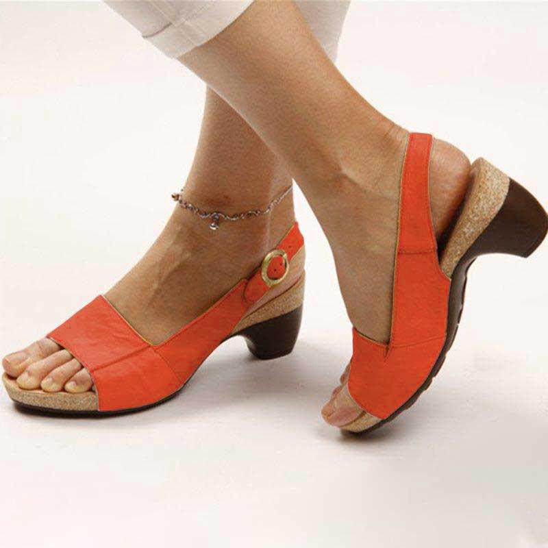Side profile of women's orthopedic wedge sandals, showcasing the fashionable silhouette and easy slip-on style.