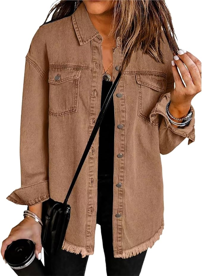 Women's chic oversized button front jacket in a loose fit, perfect for stylish casual layering.