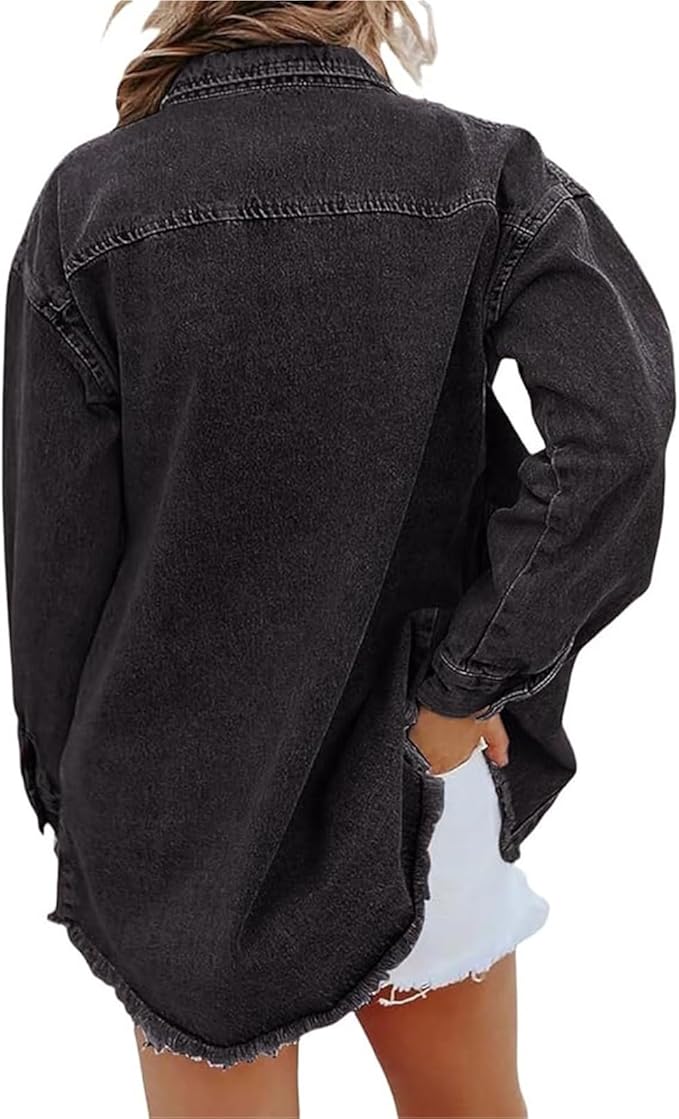 Women's oversized button front jacket, stylish and chic, ideal for casual autumn fashion outerwear.