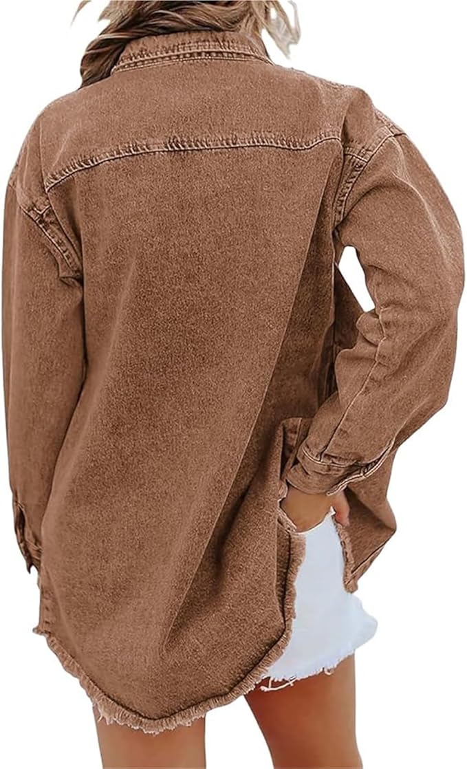Casual women's oversized button front jacket, perfect for spring/autumn stylish outerwear & layering.