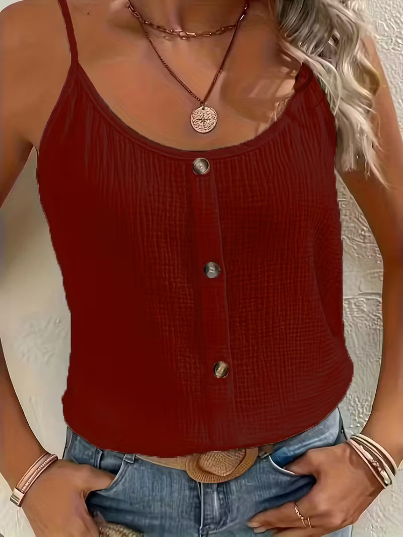 Casual chic women's button-front blouse, elegant strap top for versatile summer apparel.