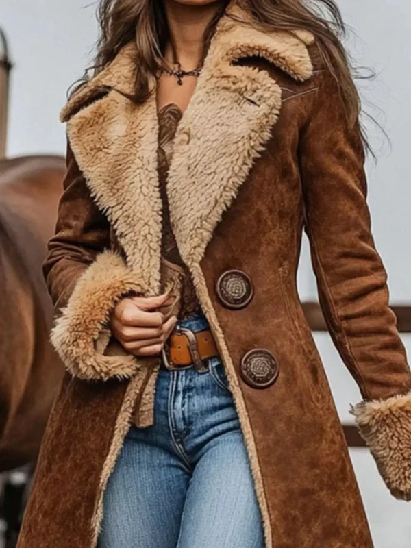 Elegant brown suede trench coat for women, perfect for fall and spring fashion.