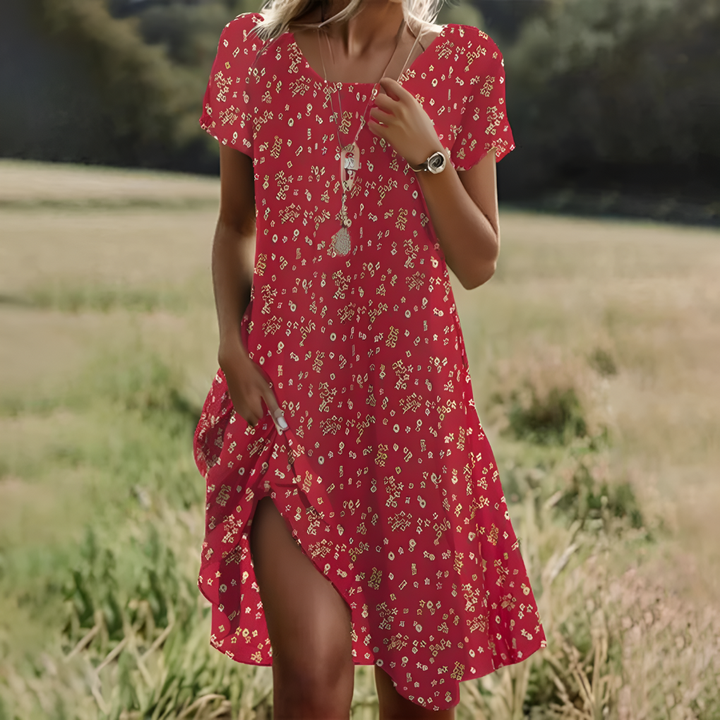 Comfortable women's flowy sundress, ideal for effortless summer days, vacation, or beach outings.