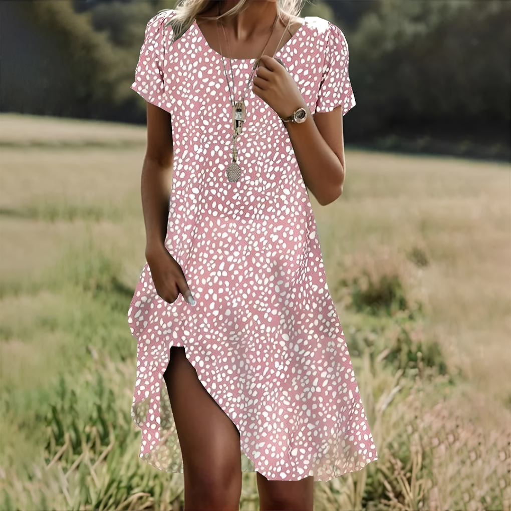 Stylish women's elegant midi dress, a chic flowy design for spring and summer fashion.
