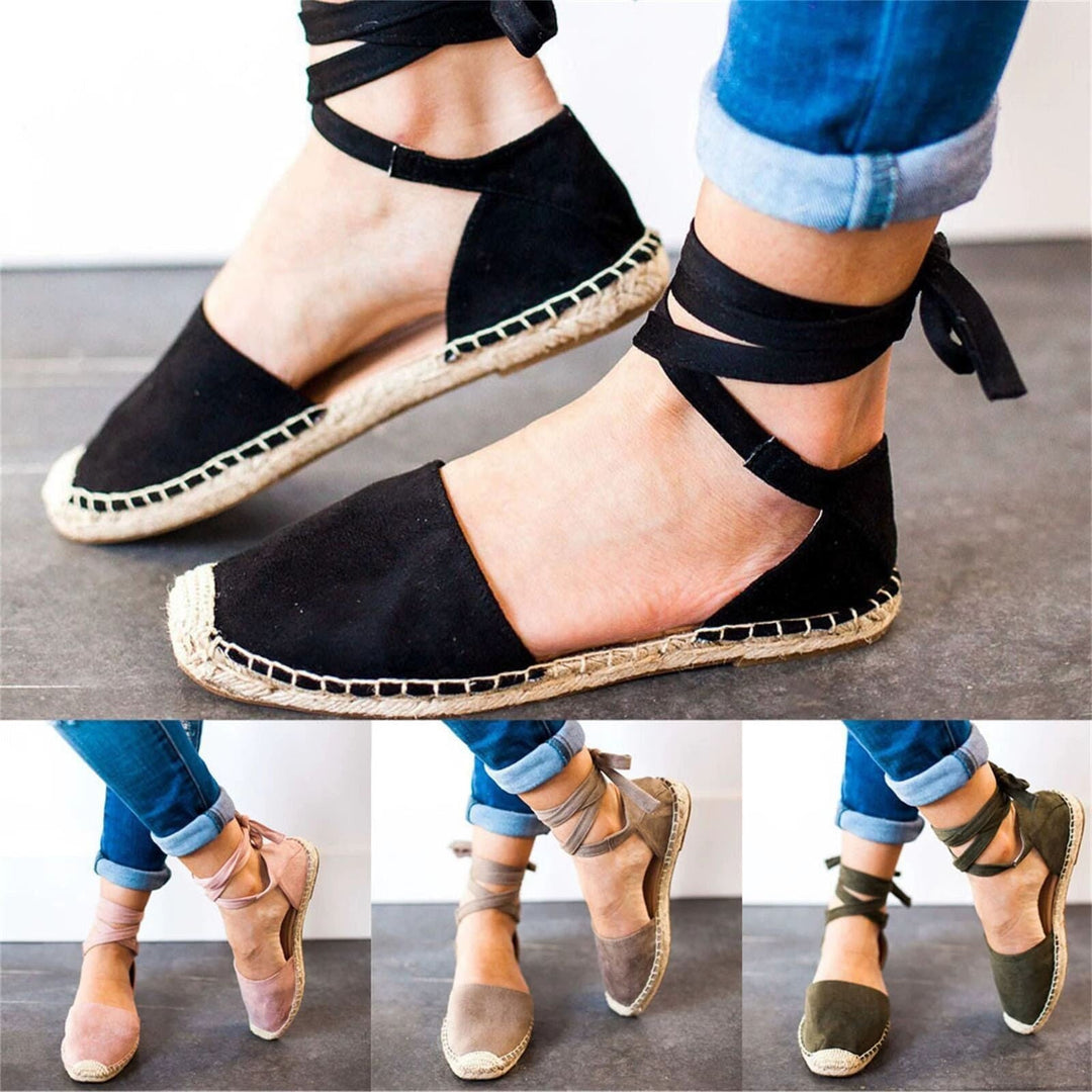 Women's chic tie-strap espadrille sandals, perfect for casual summer style and comfort.