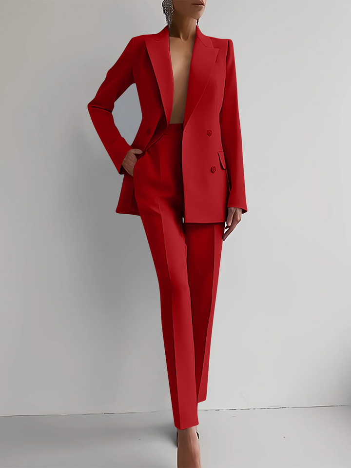 Women's chic two-piece suit set with tapered trousers, perfect for elegant casual wear.