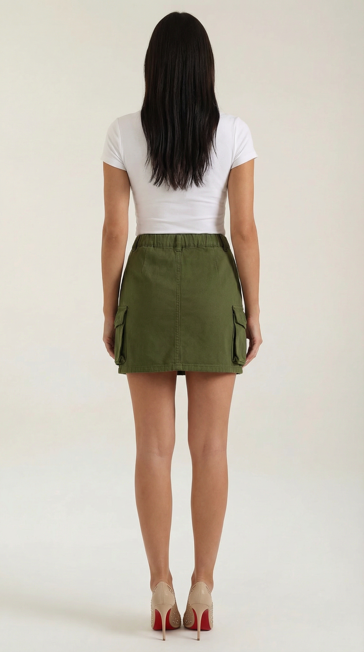Women's cargo mini skirt with deep utility pockets, offering style and functionality in an A-line cut.