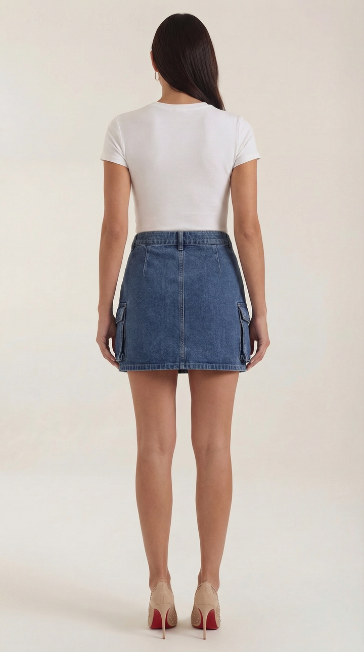 Make a statement with this women's chic utility cargo mini skirt, A-line and pocketed for style & comfort.