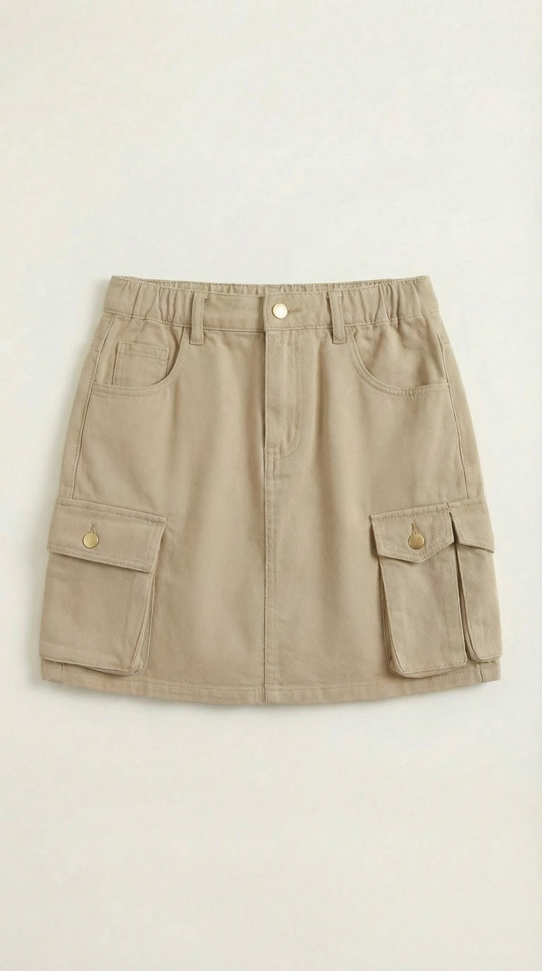 Chic women's utility mini skirt, A-line cut with cargo pockets, great for modern fashion & comfort.