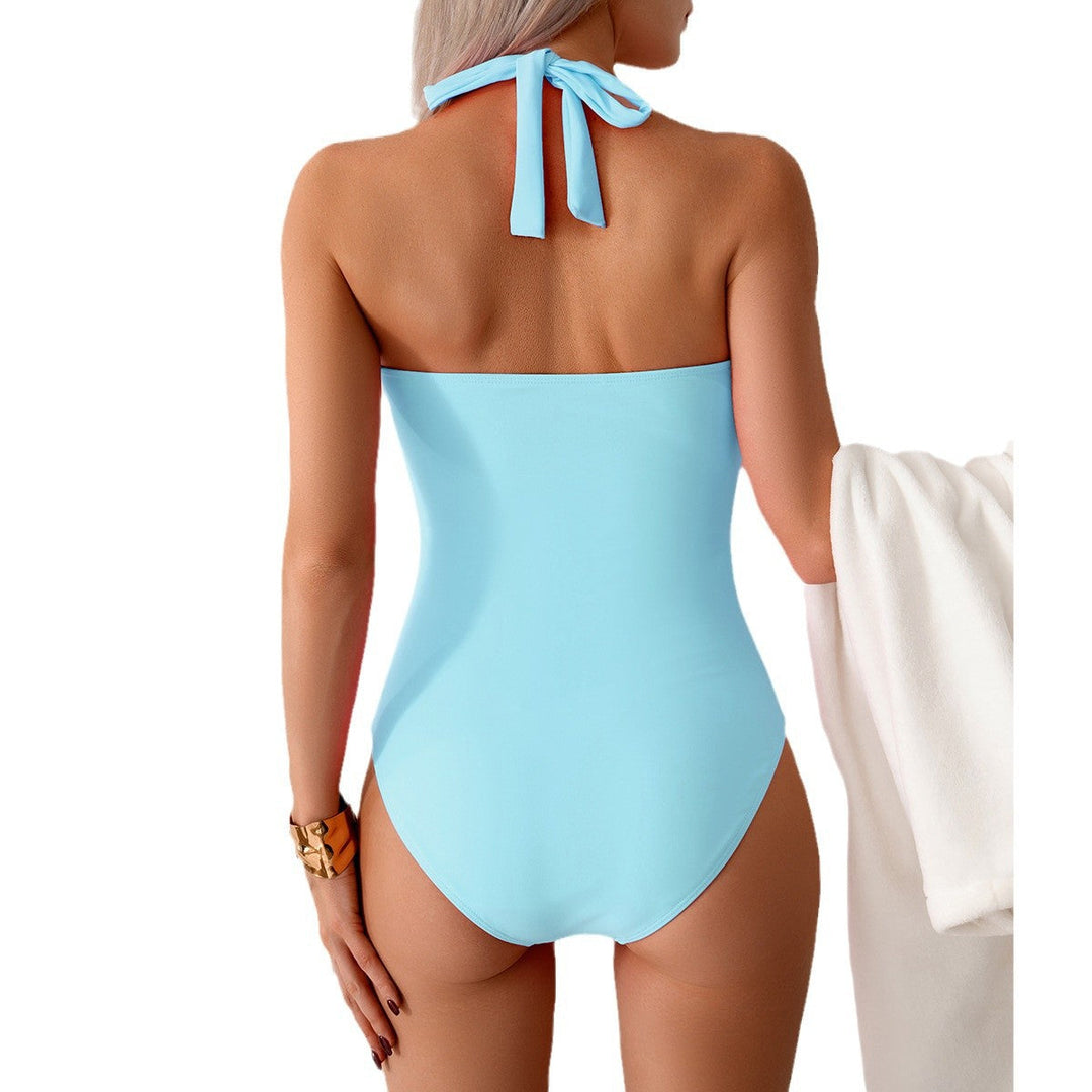 Beach-ready women's one-piece swimsuit featuring a classic V-neck design.